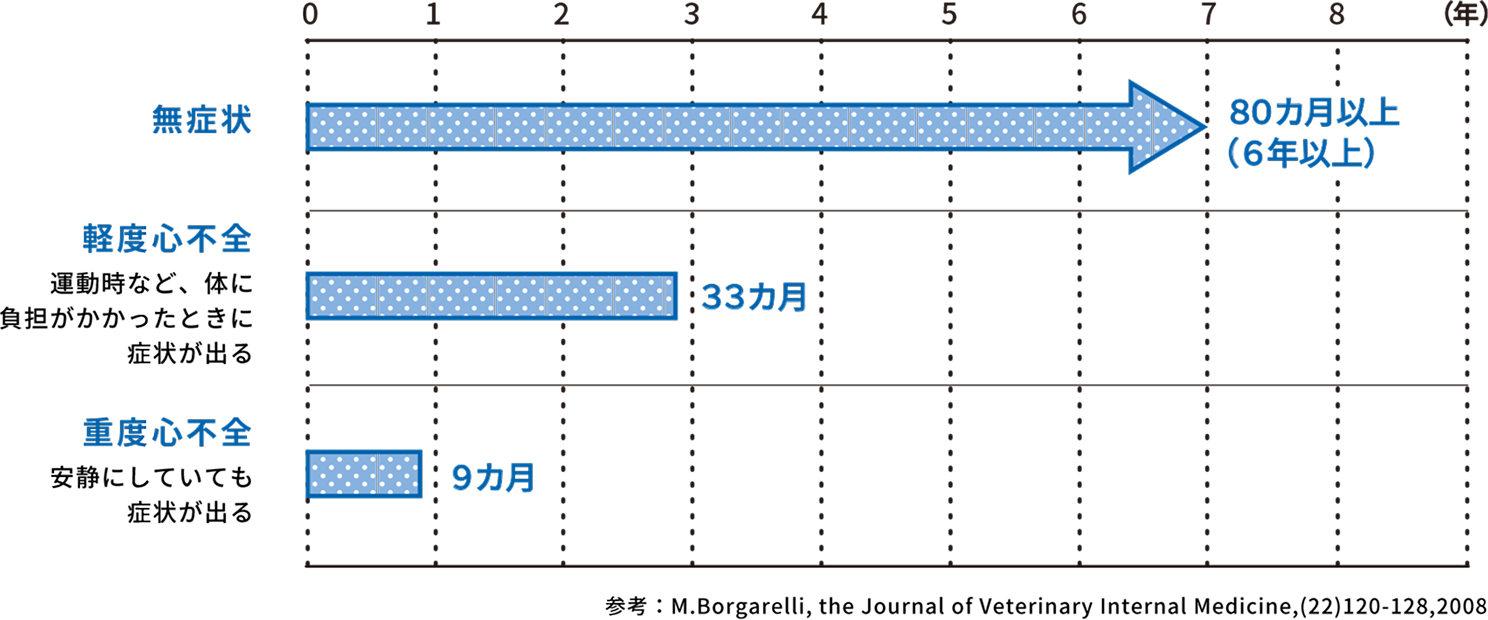 犬の僧帽弁閉鎖不全症の重症度と、死亡してしまうまでの期間