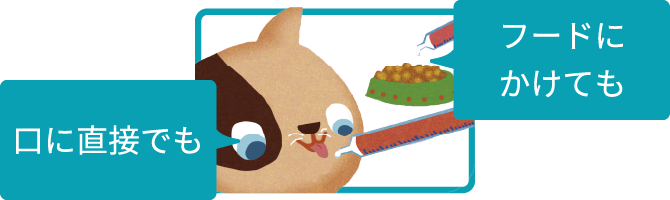 画像:口から直接でも、フードにかけても投与が可能です